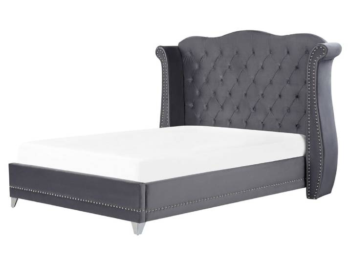 Lit double en tissu gris 160x200