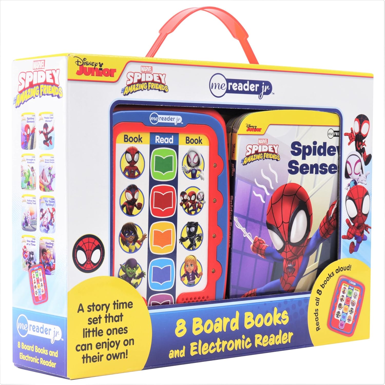 PI Kids Marvel Spider-Man: Spidey and His Amazing Friends Me Reader Jr. Electronic Reader & 8 Board Books Collection Set – Interactive Sound Story Library for
