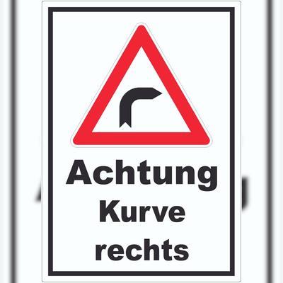 HB-Druck Aufkleber Achtung Kurve rechts A7 (74x105mm)