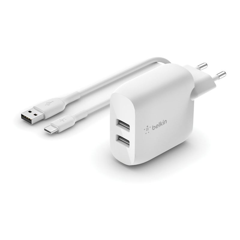 Belkin Dual USB-A Ladegerät incl. USB-C Kabel 1m, 24W, weiss