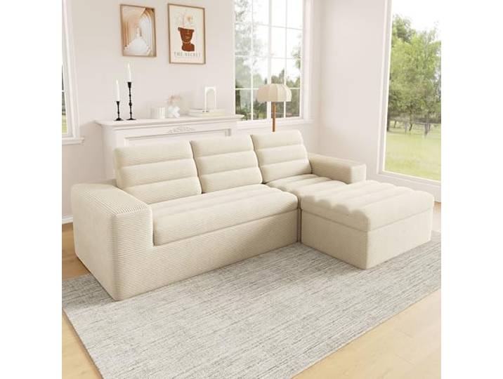 YAIXBNG Modulares L-förmiges Ecksofa,rahmenloses Design,Wolkensofa,frei kombinierbar,ideal für Wohnzimmer und Apartments,kein Aufbau nötig,aus Cordstoff, beige.