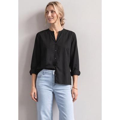 Shirtbluse STREET ONE, Damen, Gr. 42, schwarz, Stoff, 100% Viskose, unifarben, klassisch normal, Rundhals, Bündchen, Blusen, mit 3/4 Ärmeln