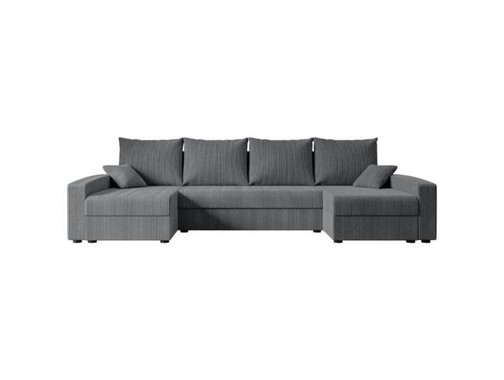 WOHNLANDSCHAFT mit Schlaffunktion und Bettkasten ALESIA-U 301x140x90 cm Grau Cord