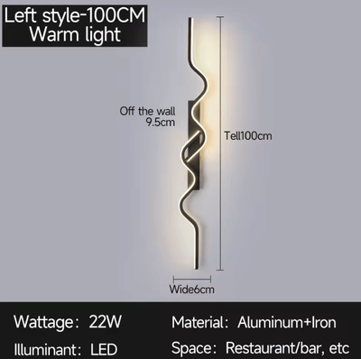 Inspire Curations Modern Black Irregular Long Strip LED Wall Lamp 100 Left Warm Light