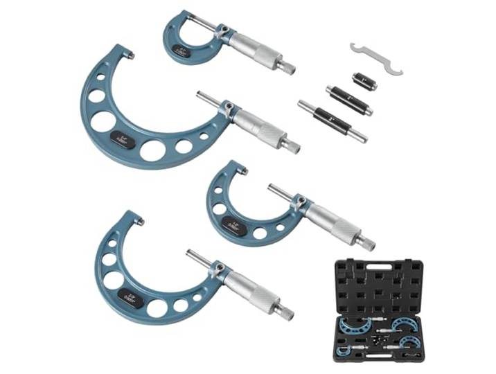 VEVOR Micromètre Extérieur 0-1 pouce 1-2 pouces 2-3 pouces 3-4 pouces Micromètre de Précision 0\,0001 pouce 0\,0002 pouce pour Machiniste Travail de Métaux Ingénierie\, 4 PCS avec Coffret de Protection