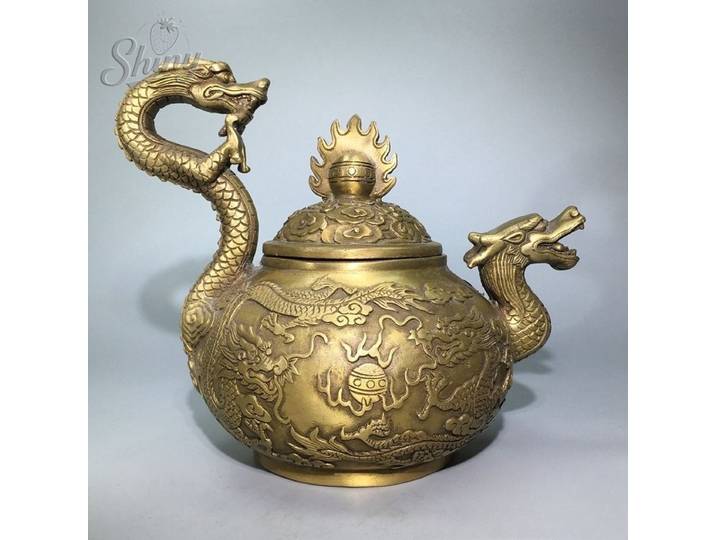 Théière à manche de Dragon en laiton Antique, décoration de maison Vintage, ornement de collection