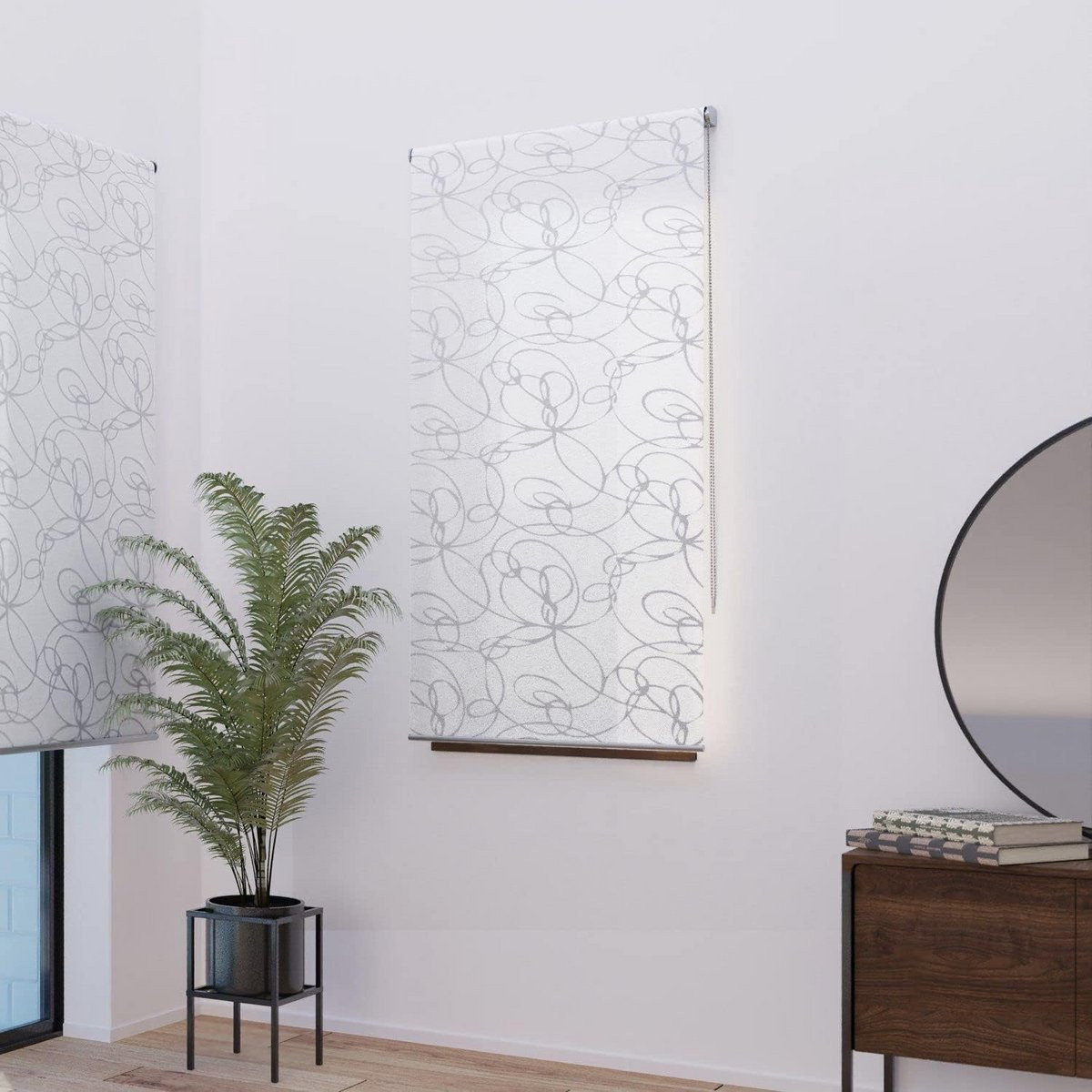 Lichtdoorlatend Rolgordijn met Grafisch Zigzag Motief - Zwart-Wit - B: 94 cm, H: 190 cm