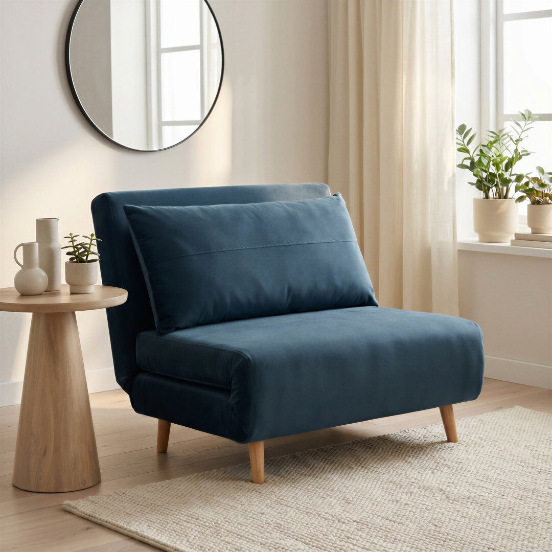 Canora Grey Berlyn Futon Sofa Bed - Luxury Simple Modern Folding Design Blue Velvet Single