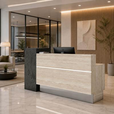 WESOME Front Desk Reception Counter Desk with Locking Drawers Storage Open Shelving LED Light Strip