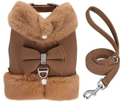 Inspired Finds SnuggleSpark Fur Dog Harness Set Rhinestone Bow For Warm Puppy Coats brown m