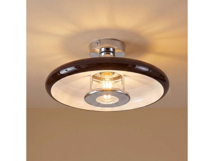 Plafonnier Branford, marron, Ø 35 cm, métal, style rétro - Lindby - Salon / séjour - Vintage / rétro - À ampoule unique