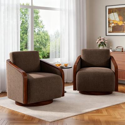 DREAMSIDEA Set of 2 Modern 360° Swivel Accent Barrel Chairs with Wood Arms