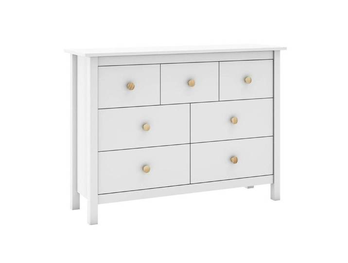 DAVA - Commode 7 Tiroirs en Pin Massif Blanc