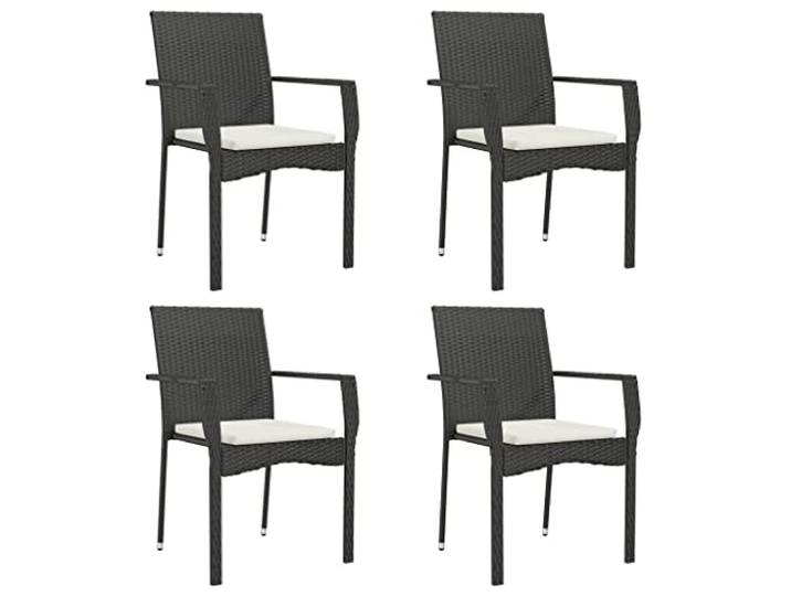 KUTYWEXFM Gartenstühle 4er Set mit Kissen Poly Rattan Schwarz Vierteilige Rattanmöbel Sitzgruppe mit Armlehnen und Polstern für Terrasse, Balkon oder Wintergarten Essbereich.