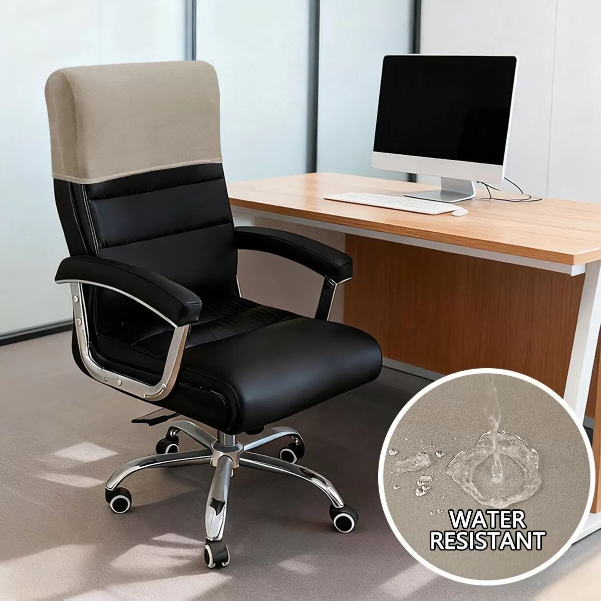 INF Kopfstützenbezug für Bürostuhl - Milchseide-Polyester, Elastisch, Spritzwassergeschützt, Weiche Haptik, Einfach Khaki