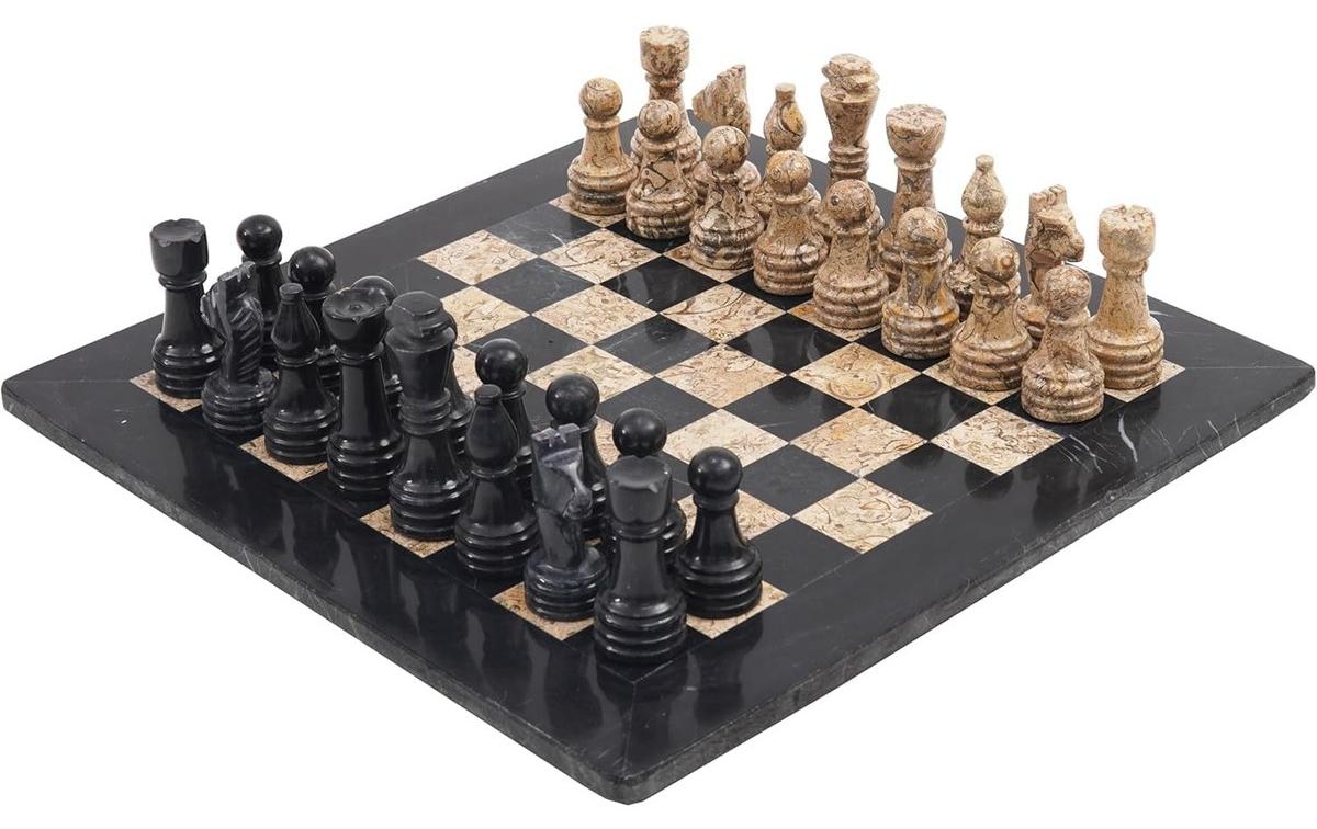 Schachspiel aus Marmor - Schachbrett 38 cm - 32 Figuren - Brettspiel für Erwachsene