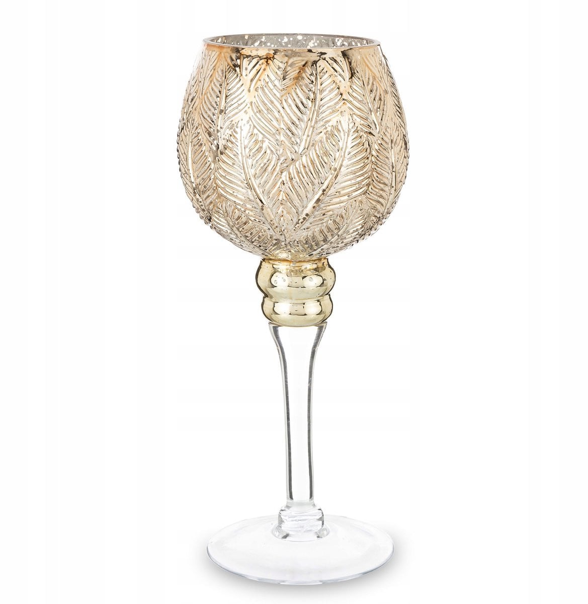 Elegante glazen kroonluchter op voet met gouden afwerking in glamour stijl