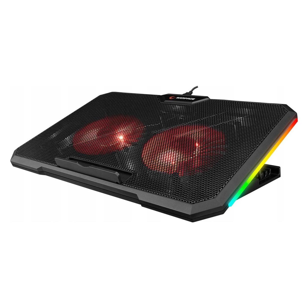 Rampage Notebook Hűtőpad 17"-ig - AD-RC12 GAMEZONE (2*12cm venti, 100rpm, RGB LED) Fekete (MOBRAMADRC12)