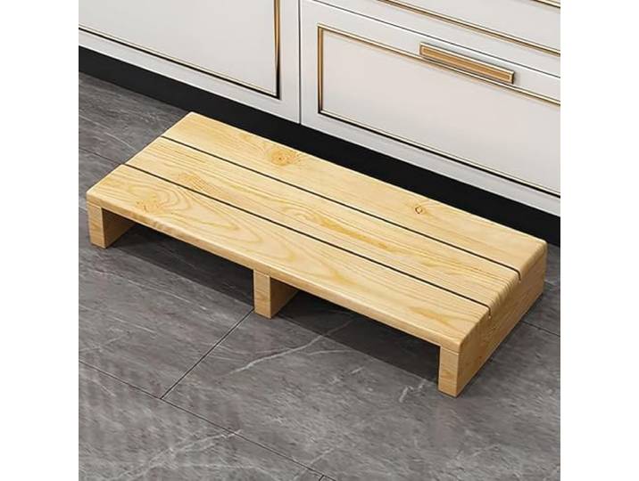 Tritthocker für den Innenbereich,tragbare steighilfe,tritthocker Holz, Keine Montage erforderlich,für Hohe Betten Schlafzimmer Wohnzimmer Bad Küche, Klarlack-60×30×11cm