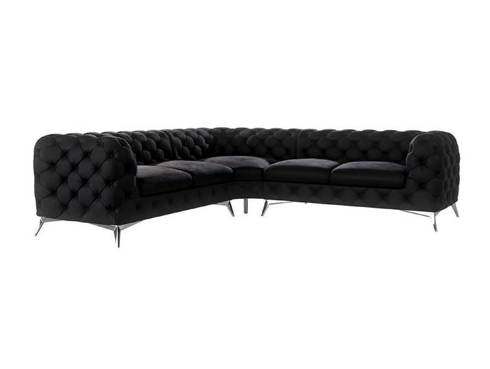 S-Style Möbel Ecksofa Kalina, Chesterfield mit silbernen Metall Füßen, mit Wellenfederung