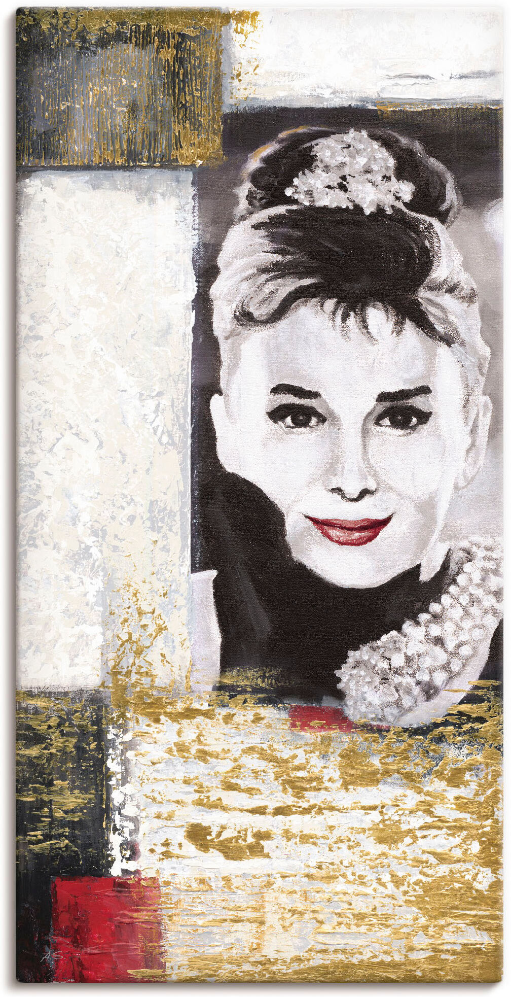 Leinwandbild ARTLAND "Hollywood Legenden VI - Audrey Hepburn", gelb (farbe bild(er): gelb), B:20cm H:40cm, Bilder, Leinwandbild, auf Holzrahmen gespannt farbe bild(er): gelb B/H/T: 20cm x 40cm, Leinwandbild Porträts Hochformat, 1 Stk.
