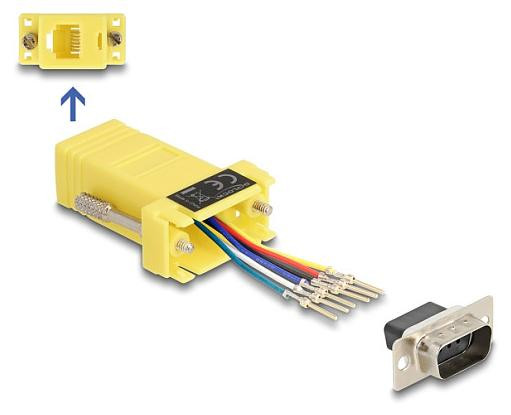 Delock Assemblageset Seriële adapter DB-9 (M) met schroefverbinding naar RJ-12 (6-polig) (V) Geel