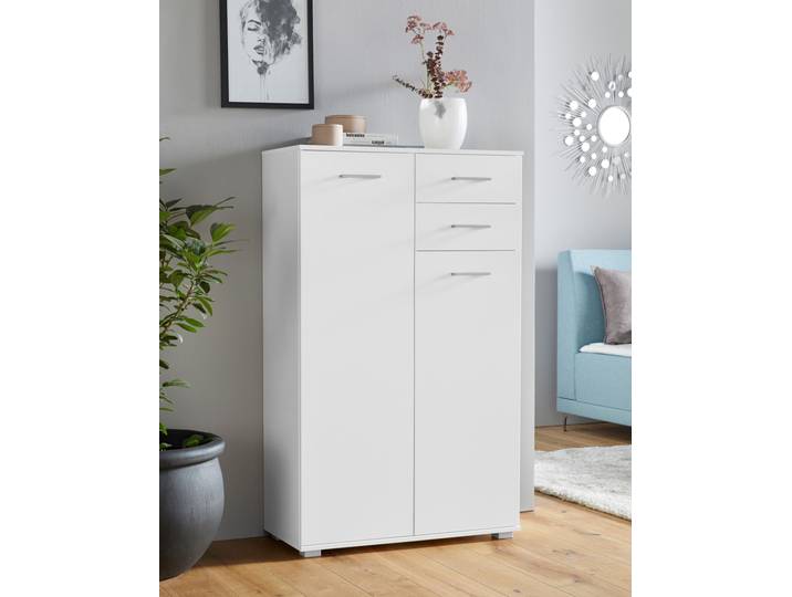 Kombikommode PRIESS, weiß, B:82cm H:135cm T:38cm, Holzwerkstoff, Sideboards, Kombikommode
