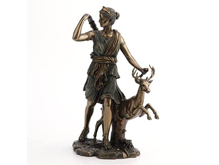 VERONESE Diana Griekse godin de jacht, maan en natuur wandelen met herten standbeeld 25 cm