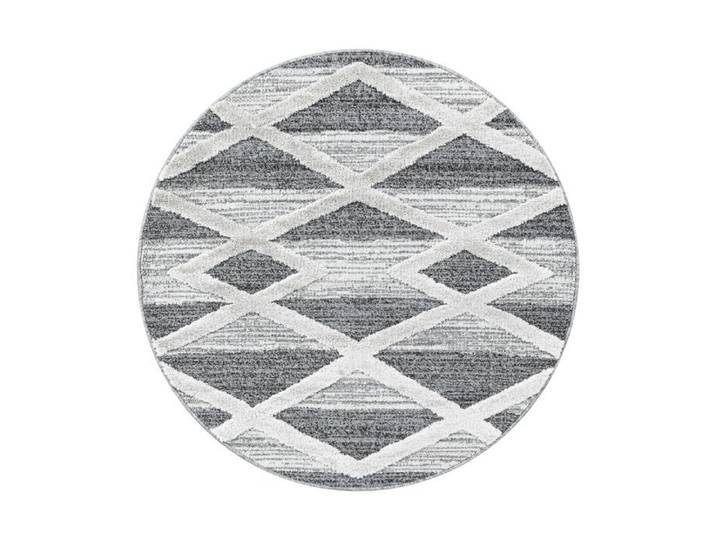 Teppium Rond Tapis de salon design bohème gris crème 120 cm Rond style scandinave moderne look 3D doux et moelleux