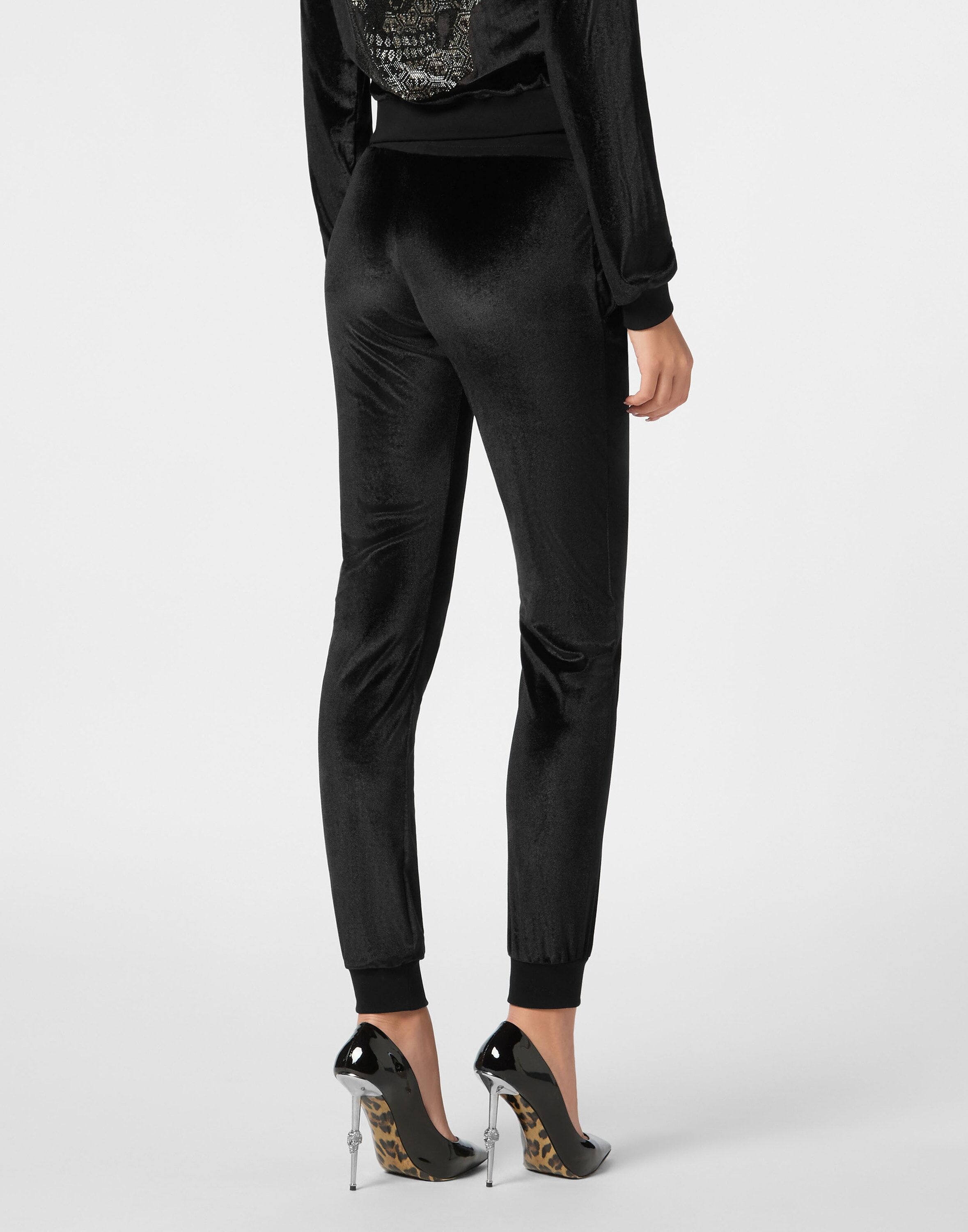 Jogginghose PHILIPP PLEIN "Skull Mit Schmucksteinen", Damen, Gr. S, US-Größen, schwarz (02, schwarz), Obermaterial: 95% Polyester, 5% Elasthan, Hosen Jogginghose