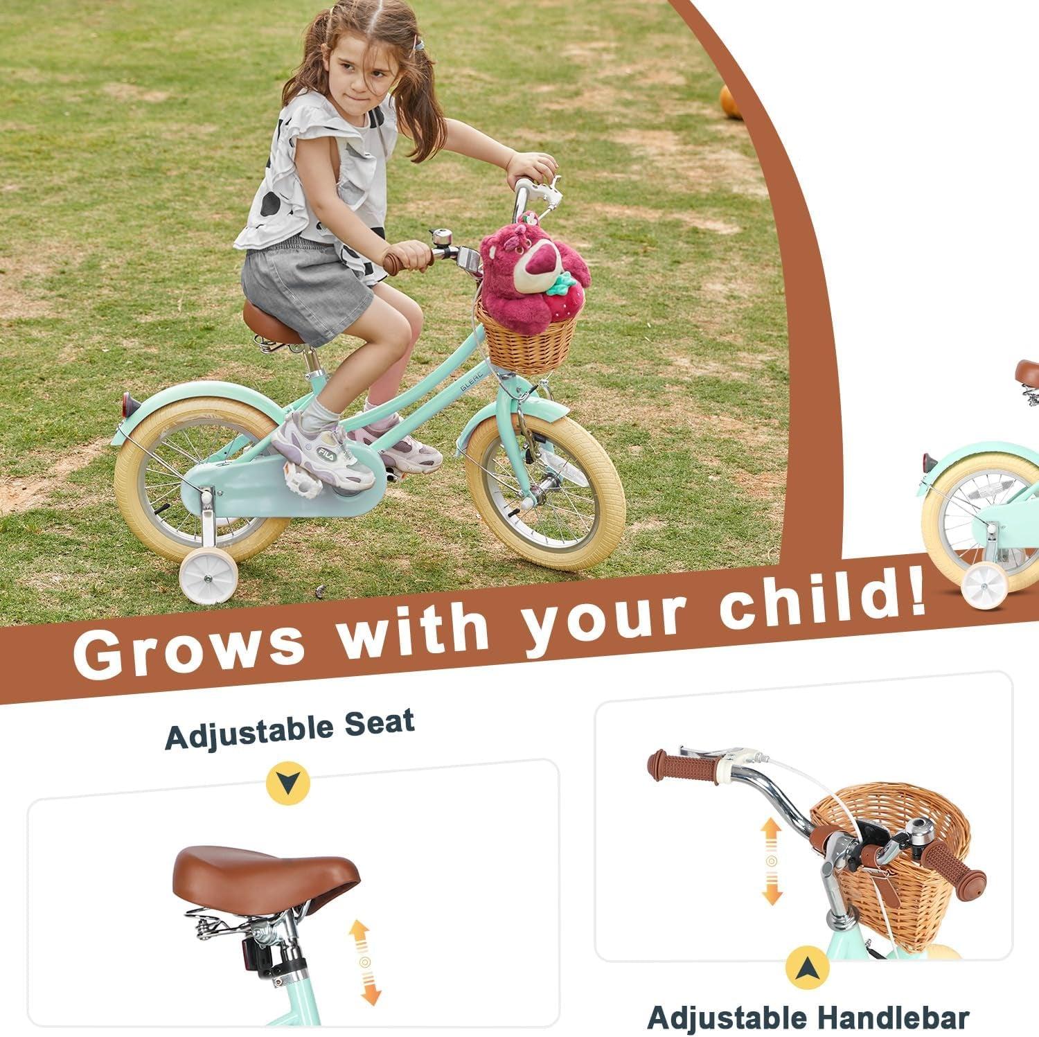 Kinderfahrrad, 12 Zoll - Mädchenfahrrad - Leichtgewicht - mit Stabilisatoren und Korb - Mintgrün