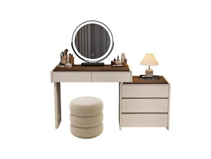 LIBANGRONG-888 Schminktisch Schminktisch im cremefarbenen Stil, Schlafzimmer, Heller Luxus, kompletter Schrank Vanity Table Set(Klein)
