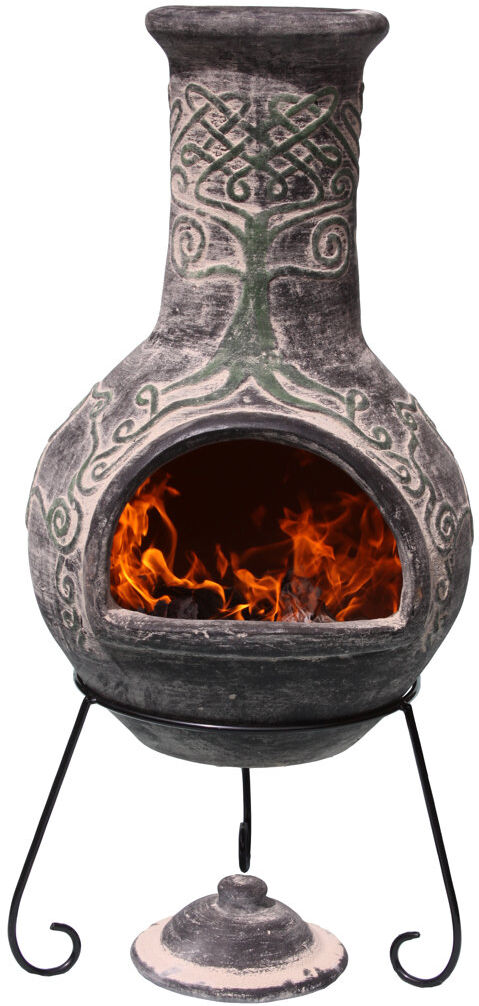 Gardeco Derwyn Column Clay Charcoal and Wood Burning Chimnea Dark Grey 125cm H X 50cm W X 50cm D