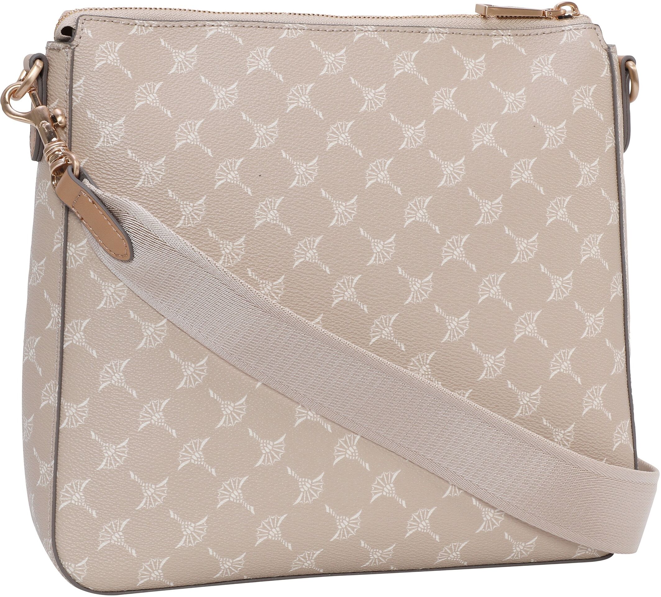 Joop! Umhängetasche JOOP "cortina 1.0 jasmina shoulderbag mvz", Damen, Gr. B/H/T: 25cm x 25cm x 6cm, beige (sesame), Lederimitat, bedruckt, Taschen Umhängetasche, Damen Schultertasche, mit typischem Musterdruck