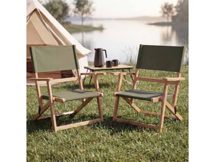 Mendler 2er-Set Bambus Campingstuhl HWC-Q42 Stoff/Textil - grün Gartenstuhl, Balkonstuhl, Freizeitstuhl, klappbar Outdoor