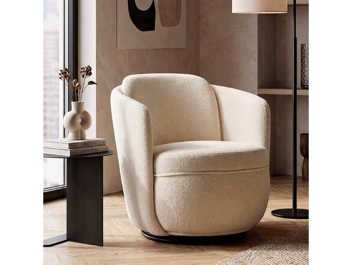 Fauteuil pivotant Turin tissu bouclette Crème