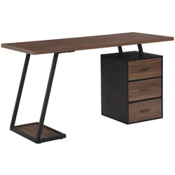 Merax Schreibtisch 138.5 x 58 cm, Industrial Bürotisch mit 3 Schubladen, Soft-Close, verstellbarem Stauraum, Braun/Schwarz