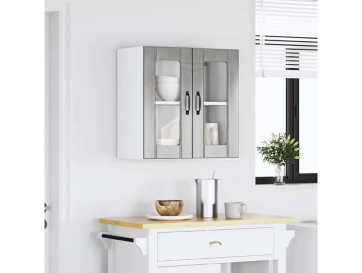 KTHLBRH Küchenschrank Lucca grau Beton 60 x 31 x 60 cm Mehrschichtiges Holz und Glas, groß, Wandmontage, Kapazität 70 kg