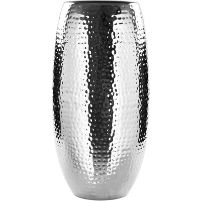 Dekovase FINK "AFRICA", silber (silberfarben), H:40cm Ø:21cm, Eisen, Vasen, Tischvase aus Metall, vernickelt, gehämmert, Höhe 40 cm x Ø 21 cm