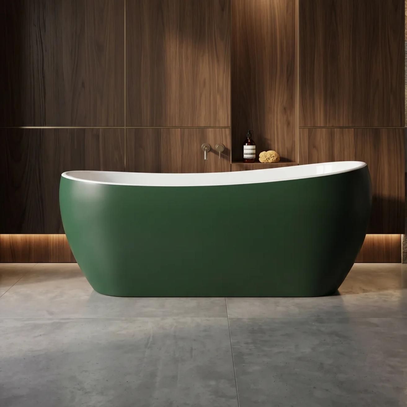 Freistehende Badewanne Modern 170 cm Grün-Weiß Komposit Ohne Füße - Moderne Badewanne Melania Flaschengrün Außen Weiß Innen Bodenstehend