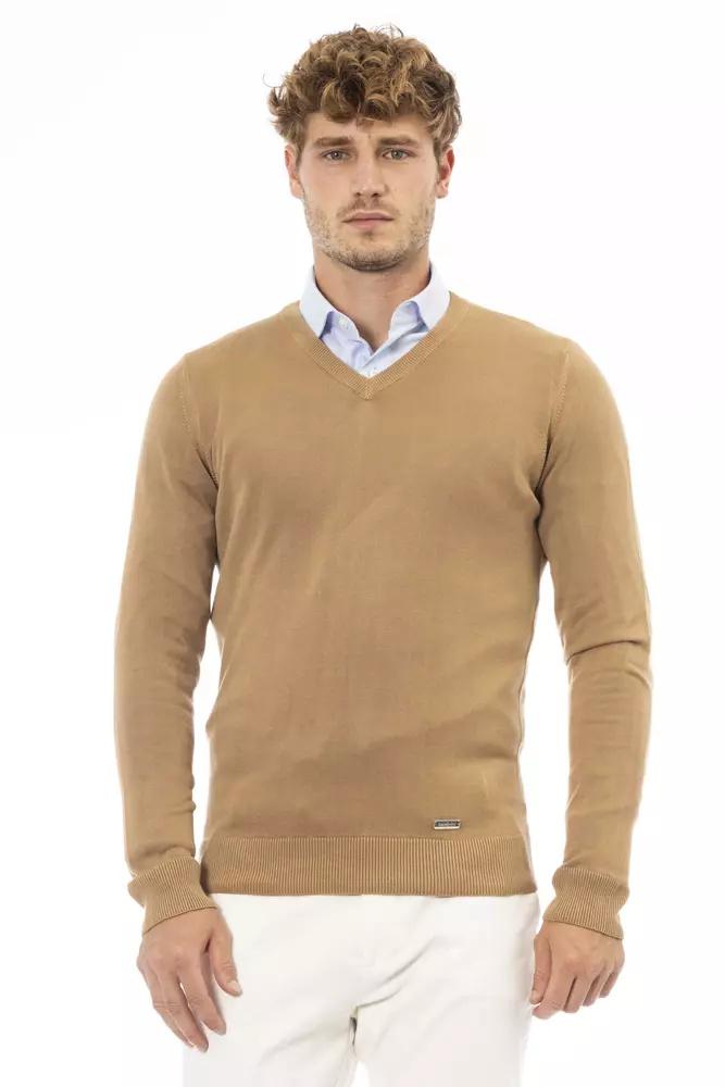 V-Ausschnitt Strickpullover Kamel