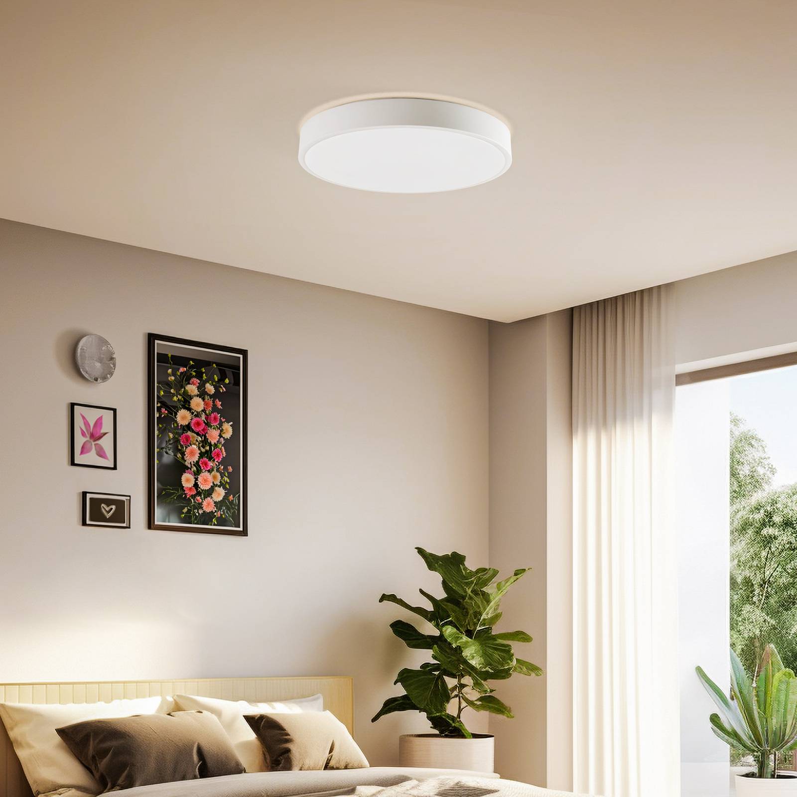 Smart loftslampe Innes Lindby, dæmpbar, Hvid/opal, Stue/spisestue, Metal, Moderne