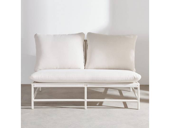 2-Sitzer-Gartensofa aus Aluminium, Kissen aus Textilene und recyceltem Polyester in der Farbe Ton