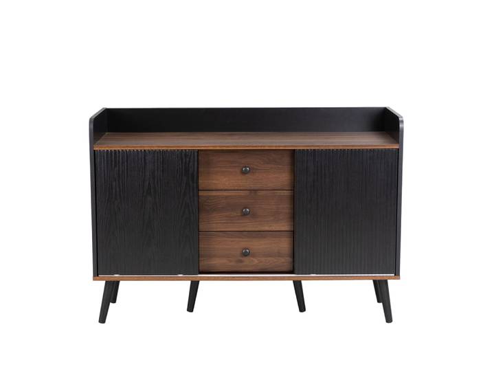 Buffet élégant vintage effet bois noyer et noir avec 2 portes