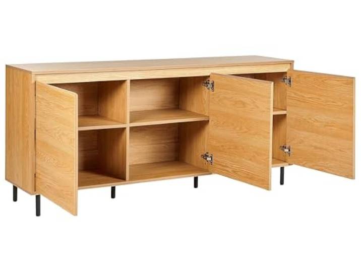 Beliani Modernes 3 Türiges Sideboard Highboard Helles Holz Metall Schwarze Beine Aufbewahrungsschränke Nikea
