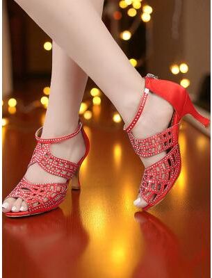 LightInthebox Women's White Rhinestone Latin Dance Heels - Open Toe Cutout Professional Ballroom Sandals for Performers