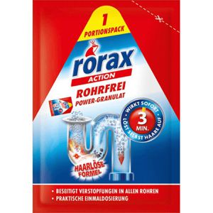 Rorax Rohrreiniger Rohrfrei Power Granulat, für Küche und Bad, Wirkzeit 3 min, Pack 60 g