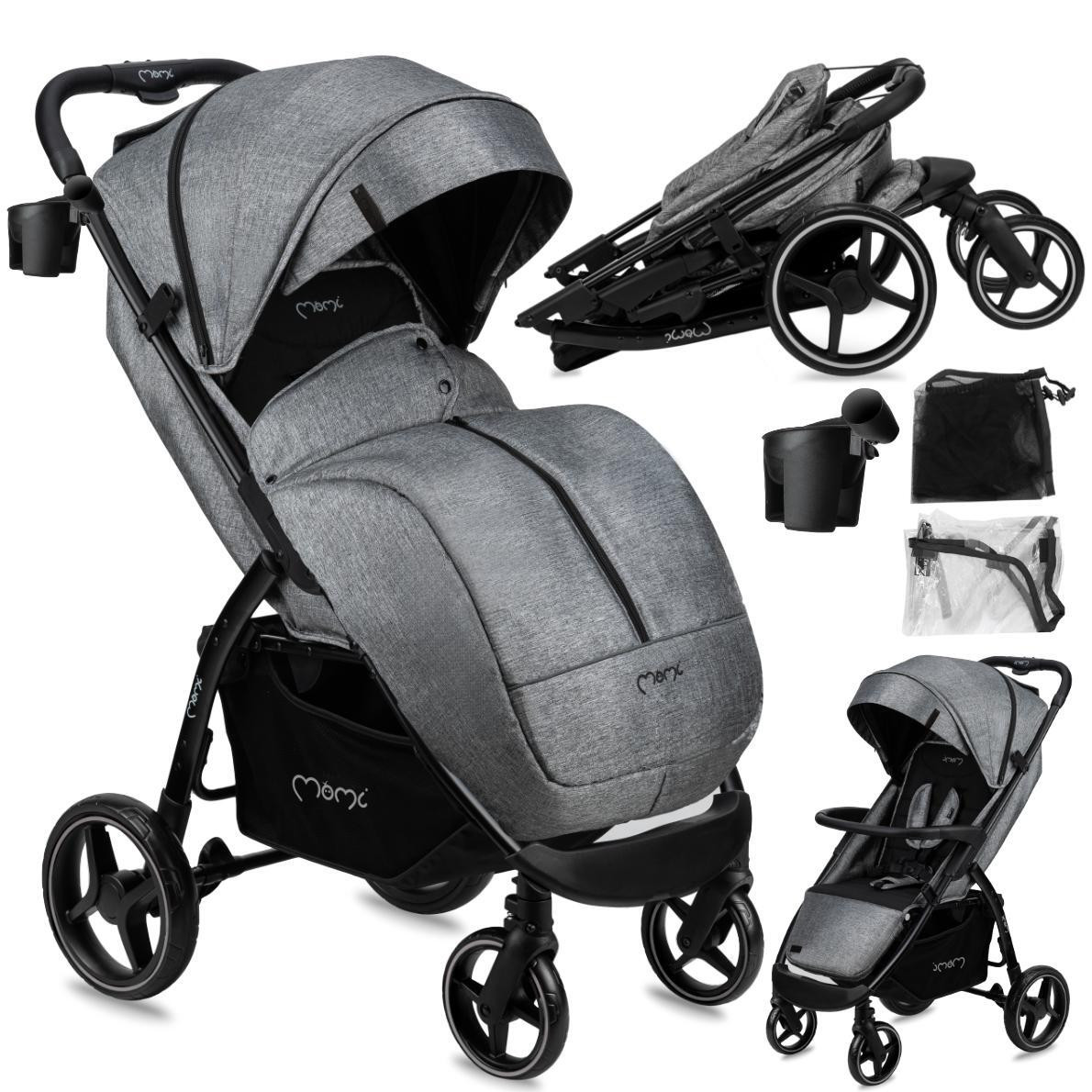 MoMi Miya kinderwagen met accessoires, grijs
