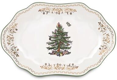 Spode Christmas Tree Gold Medium Oval Platter - 13-Inch