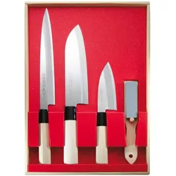 Herbertz Japanisches KochmesserSet, 3 Messer und Abziehstein, Küchenmesser, Grau